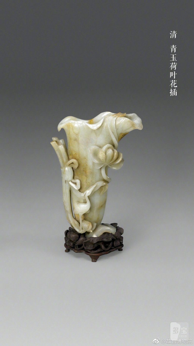 清 白玉莲鹭纹花插 - 图10